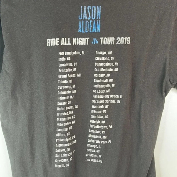 JASON ALDEAN Ride All Night 2019 Concert Tee Black Graphic Short Sleeve Size M - Picture 6 of 10